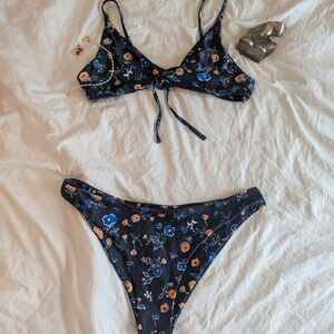 PacSun Floral Bikini in Navy and Orange